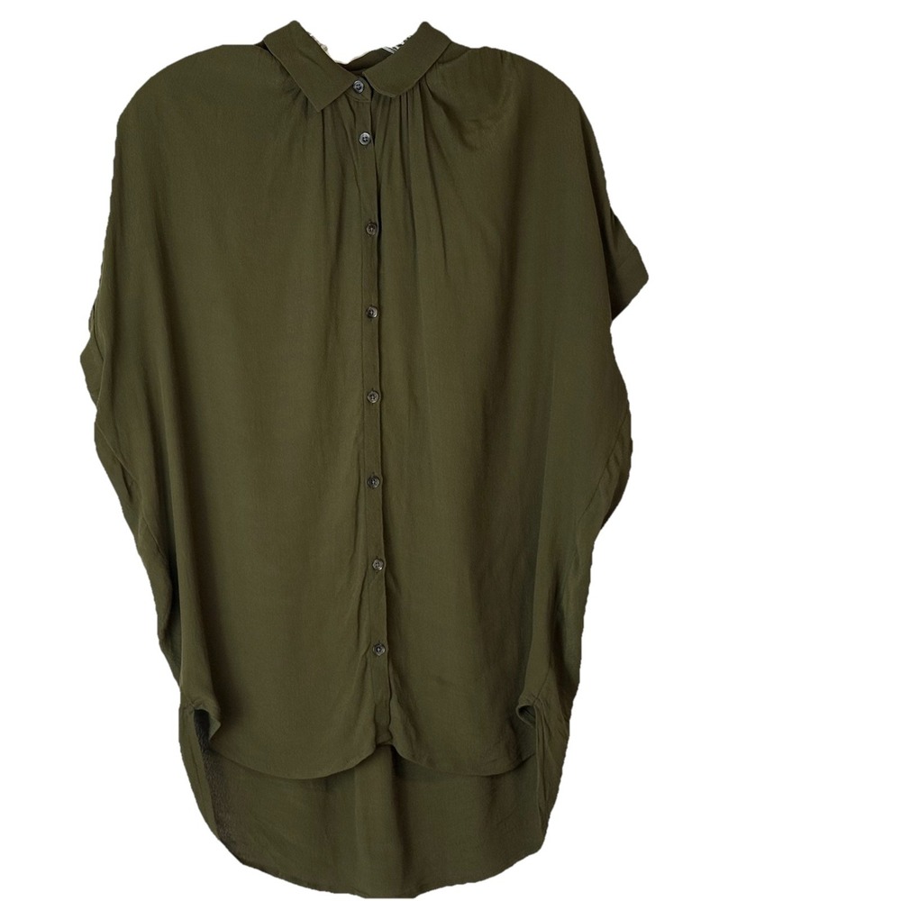 Madewell Women Central Drapey Shirt Sz XXS Olive Green Button Down Oversized